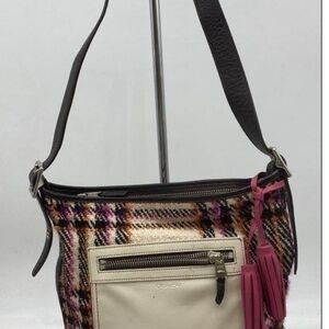 Coach Plaid Crossbody Wool / Leather Bag with Cream and Pink